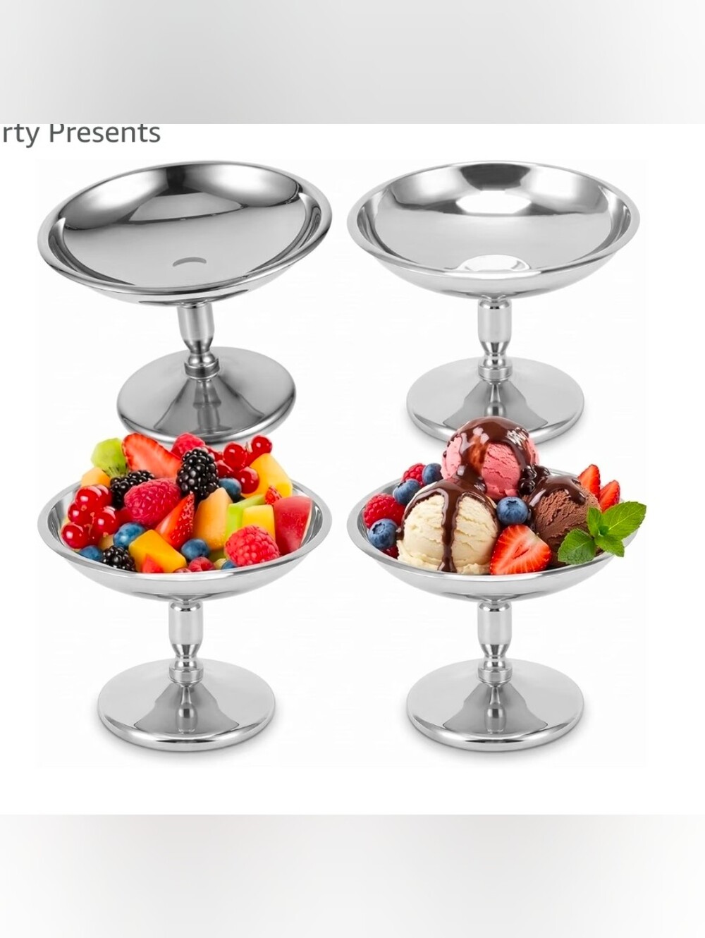 Veemoon 6 Pcs Stainless Steel Ice Cream Cup, Reusable Mini Silver Dessert Bowls,